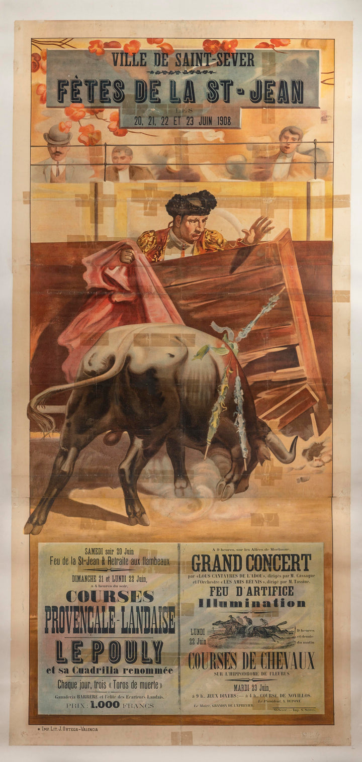 Affiche de corrida, Saint-Sever 1908.